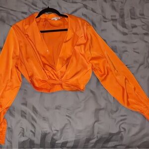 Women's Orange Satin Crop Top